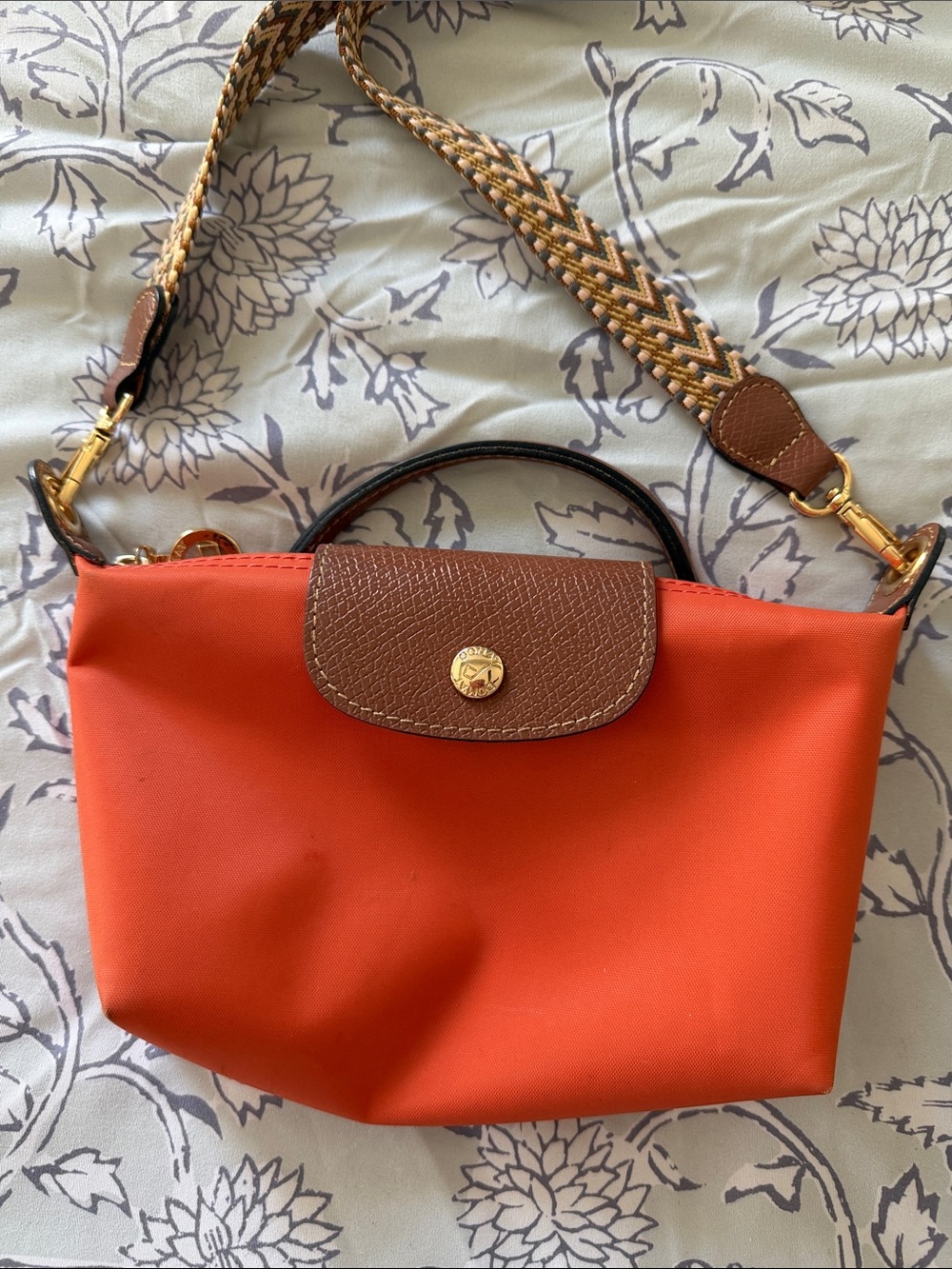 Women's Orange Crossbody Tote with Brown Accent- longchamp